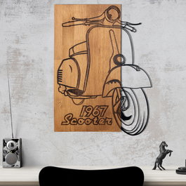 Wallity Nostalgic Scooter Escultura de pared Negro y Nogal